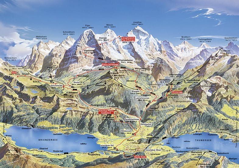A Jugfrau �s a Berni Alpok Interlaken fel�l.